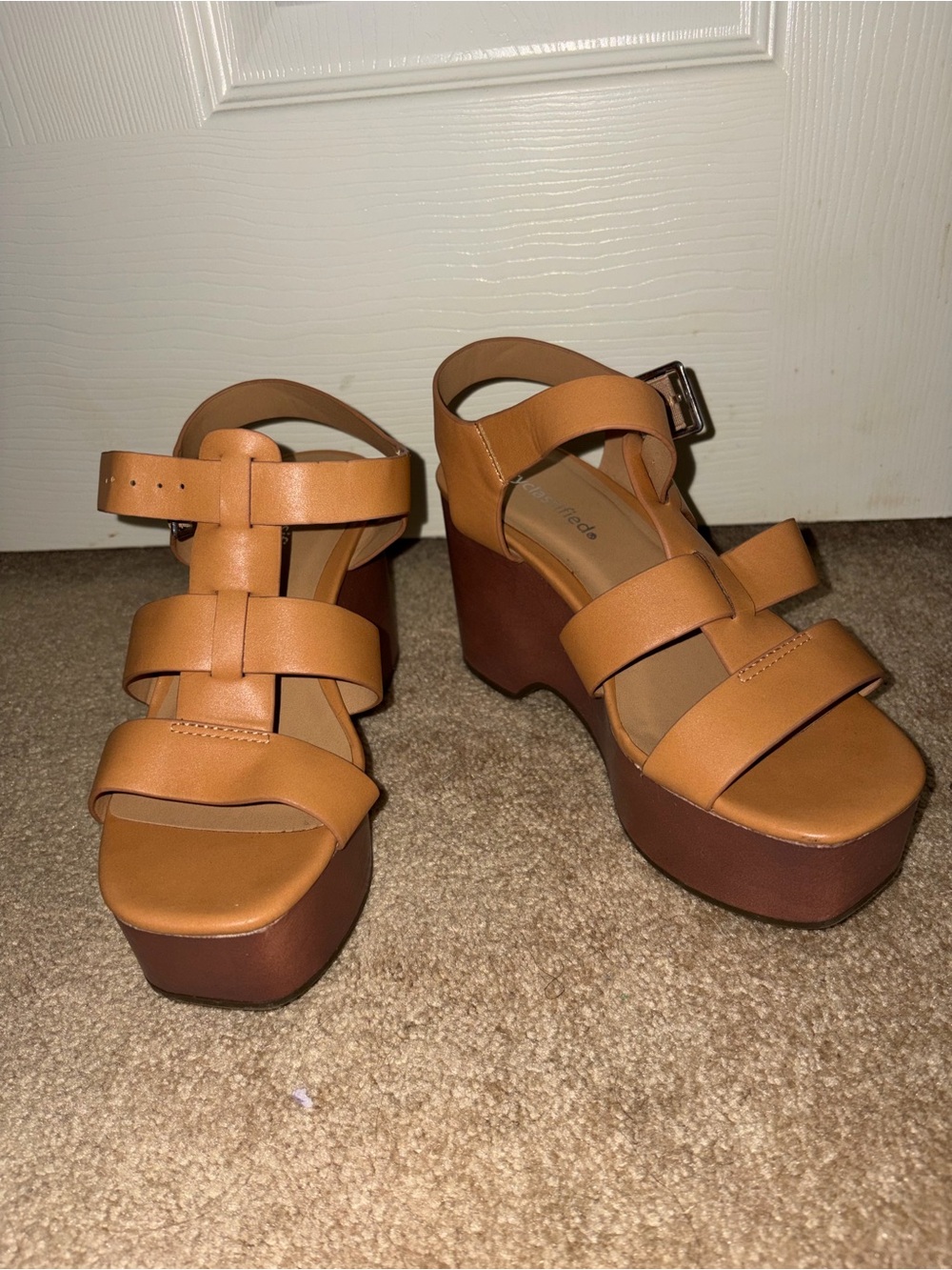 Platform Wedge Sandals - Strappy Buckle Heels